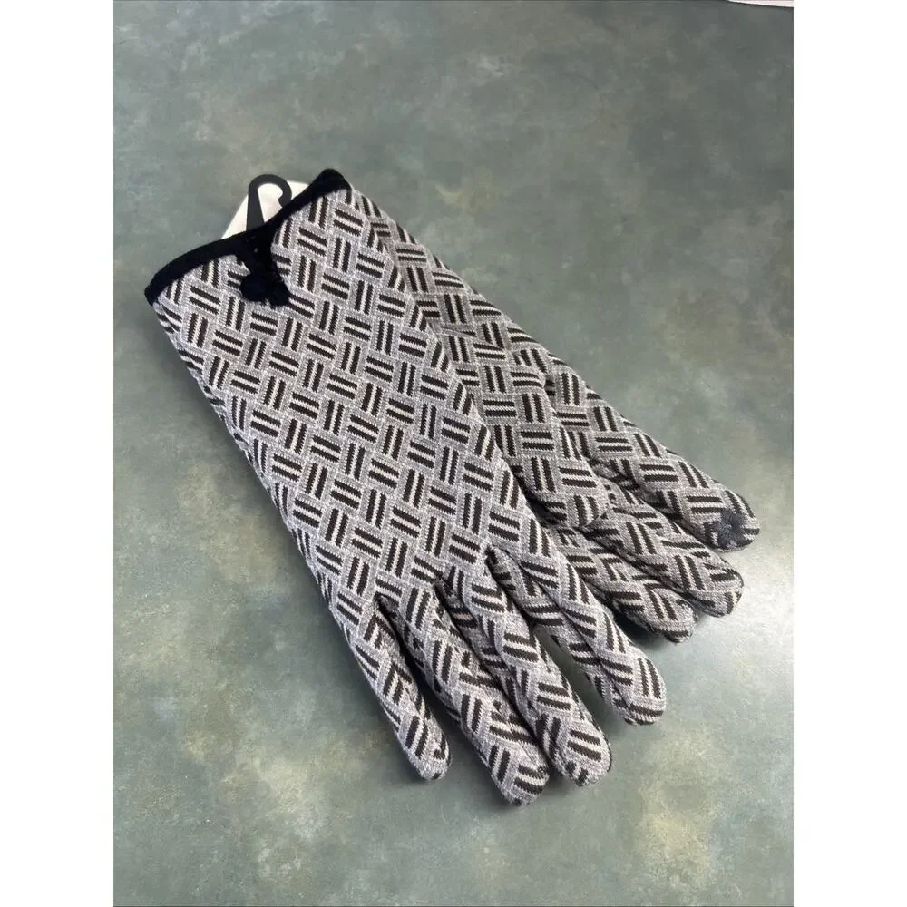 Fadivo New York Womens Touchscreen Gloves Gray Black Fleece Lined New Geometric
